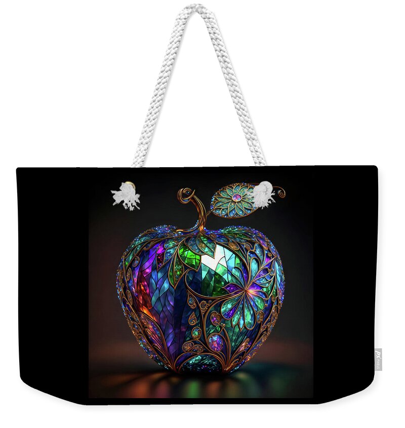 Apples Weekender Tote Bag featuring the digital art An Apple a Day - Stained Glass by Peggy Collins