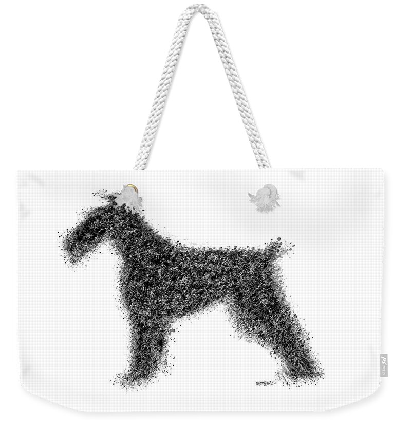 3x2 Weekender Tote Bag featuring the mixed media An Irish Terrier Painting in Black and White Splatter 3x2 ratio by Lena Owens - OLena Art Vibrant Palette Knife and Graphic Design