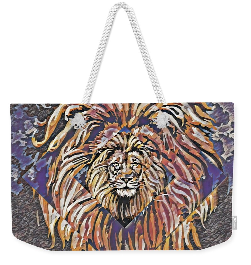 Lion Weekender Tote Bag featuring the digital art an Leon by Christina Rick