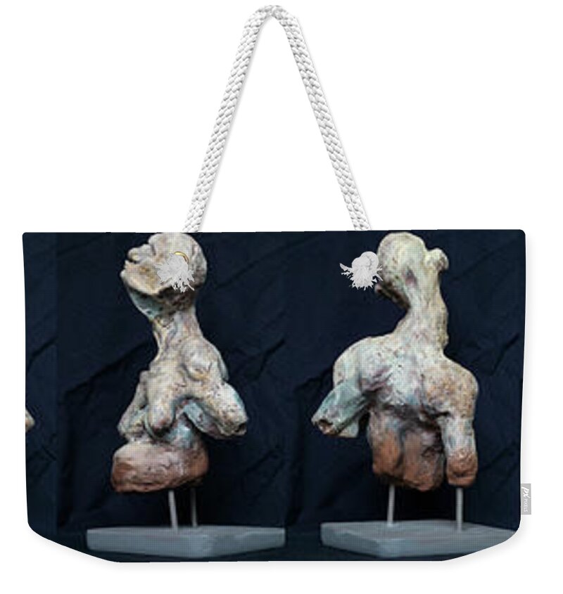 #sculpture Weekender Tote Bag featuring the sculpture An Unknown AlmsHouse Woman by Veronica Huacuja