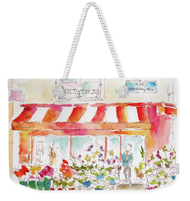 Impressionism Weekender Tote Bag featuring the painting Anais Flower Shop Paris by Pat Katz