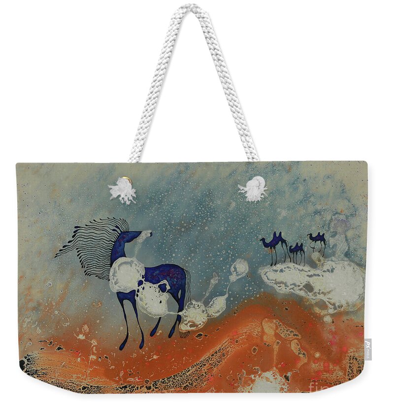 Mongolian Weekender Tote Bag featuring the painting Anand by Tsegmid Tserennadmid
