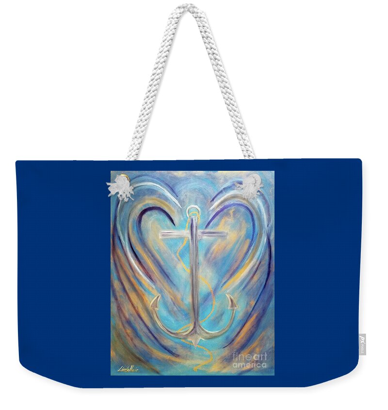 Anchor Weekender Tote Bag featuring the painting Anchor of Sky and Sea by Artist Linda Marie