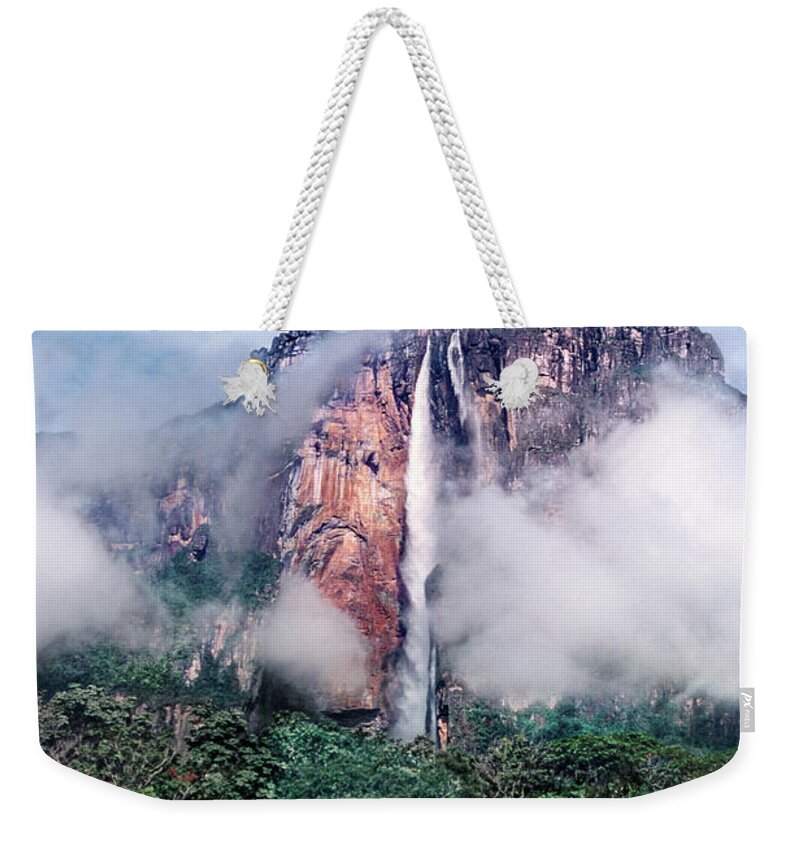 Dave Welling Weekender Tote Bag featuring the photograph Angel Falls In Mist Canaima National Park Venezuela by Dave Welling