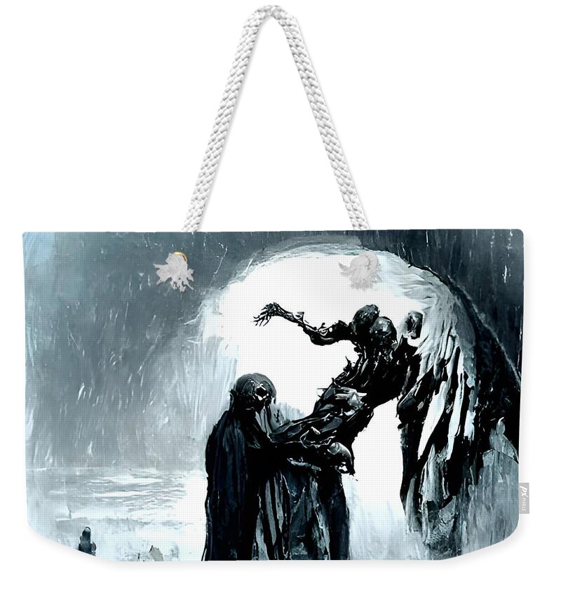 Black And White Weekender Tote Bag featuring the digital art Angel of Death by Annalisa Rivera-Franz
