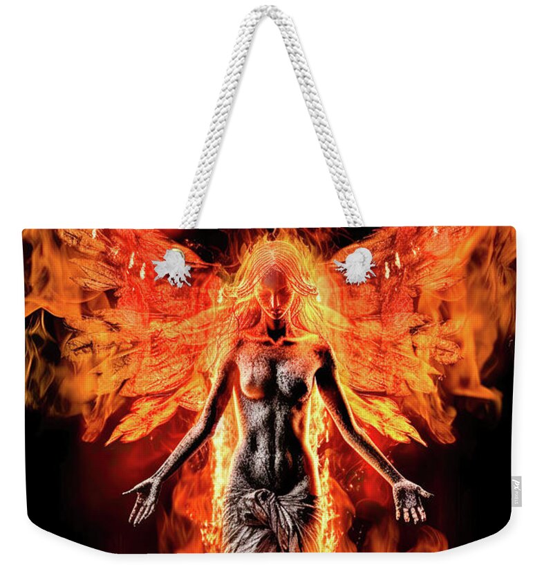 Angel Weekender Tote Bag featuring the digital art Angel of Fire 10 by Matthias Hauser
