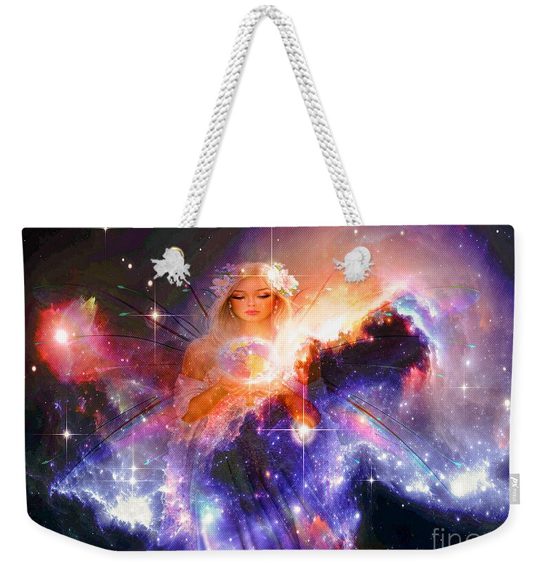Galaxy Weekender Tote Bag featuring the mixed media Angelic Prayers for Mother Earth by Laurie's Intuitive