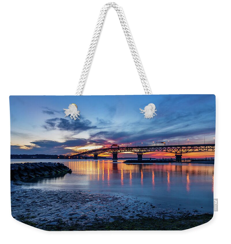 Bridge Weekender Tote Bag featuring the photograph Angelic Sunrise with Mourning Dove by Rachel Morrison