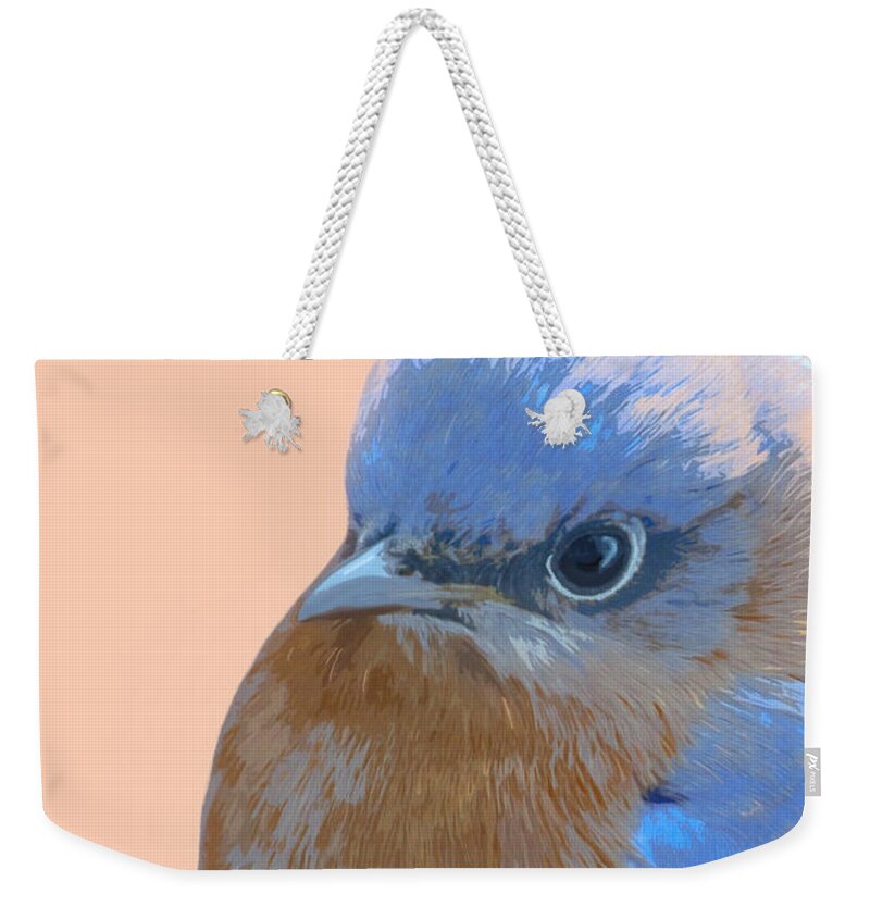 Nature Weekender Tote Bag featuring the mixed media Angry Bluebird by Judy Cuddehe