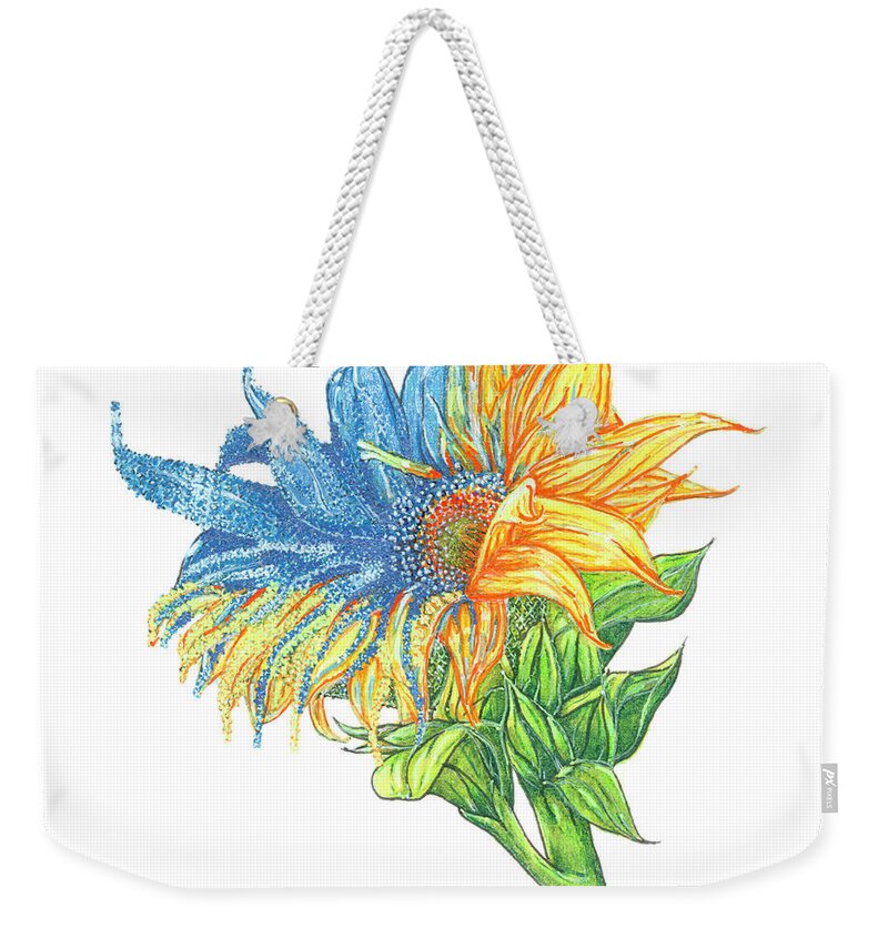 Ukraine Weekender Tote Bag featuring the mixed media Anna's Sunflower by Brenna Woods