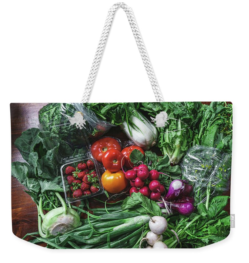 Food Weekender Tote Bag featuring the photograph Another Veggie Tablescape by Nisah Cheatham