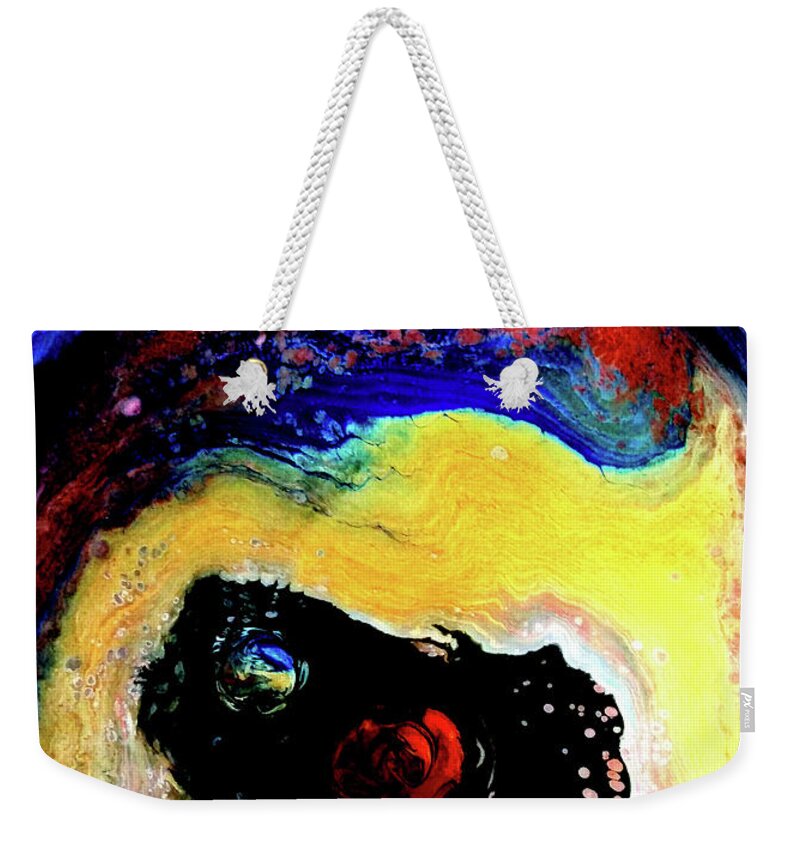 Planet Weekender Tote Bag featuring the painting Another World by Anna Adams