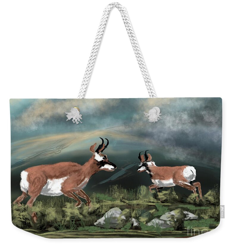 Pronghorn Antelope Weekender Tote Bag featuring the digital art Antelope by Doug Gist