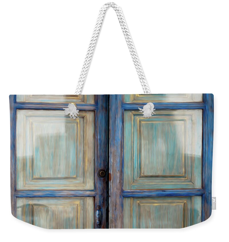 Spain Weekender Tote Bag featuring the digital art Antique Blue Door by Naomi Maya