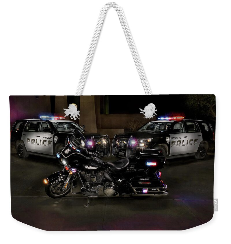 Motorcycle Weekender Tote Bag featuring the photograph APD Vehicles by Steve Templeton