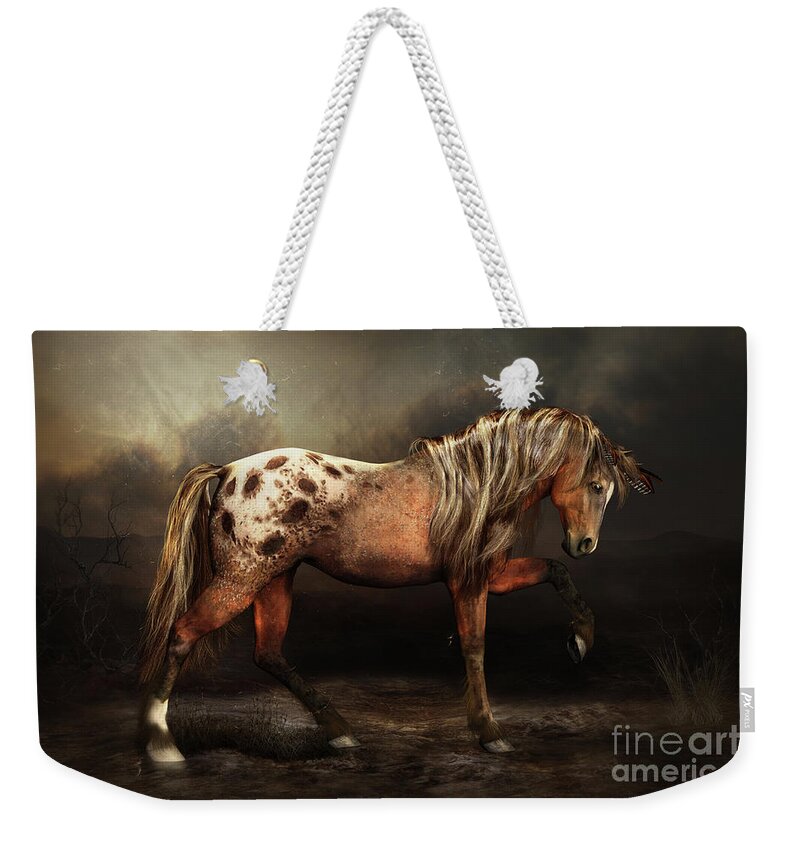 Appaloosa Bay Weekender Tote Bag featuring the digital art Appaloosa Bay Horse by Shanina Conway