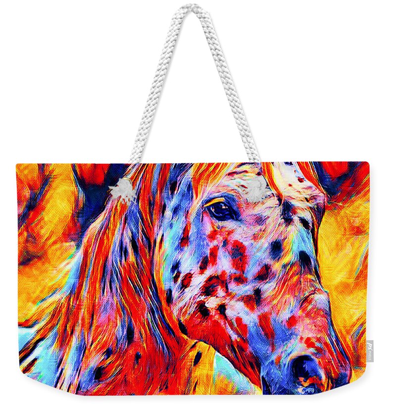 Appaloosa Weekender Tote Bag featuring the digital art Appaloosa horse close up portrait - colorful digital painting by Nicko Prints