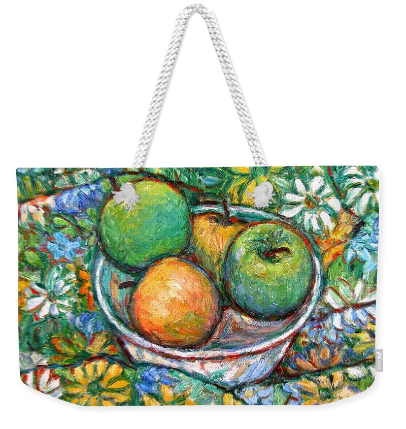 Apples Weekender Tote Bag featuring the painting Apples and Flowers by Kendall Kessler