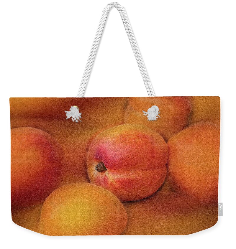 Apricots - Photo Painting - Abstract Photography - Blue Sky - Fruits - Abstract - Flowers - Flower - Vegetal Painting - Digital Art And Painting - Red - Photo Weekender Tote Bag featuring the photograph Apricots by Al Fio Bonina