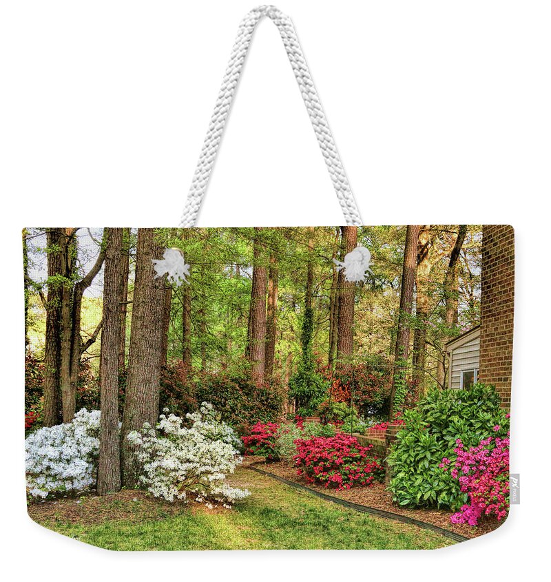 Azaleas Weekender Tote Bag featuring the photograph April Brings forth the Azaleas by Ola Allen