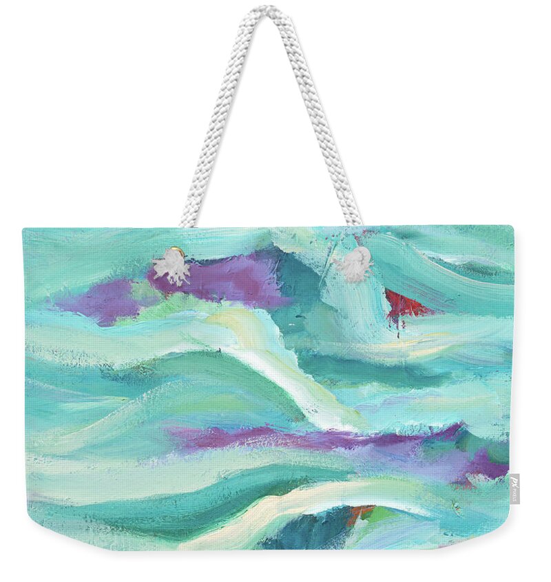 Abstract Weekender Tote Bag featuring the painting Aqua Seascape by Maria Meester