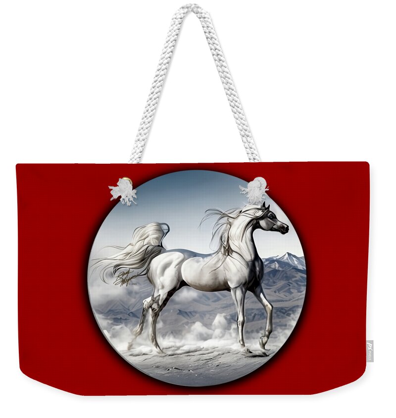Horses Weekender Tote Bag featuring the digital art Arabian Horse Overlook - Silver by Stacey Mayer