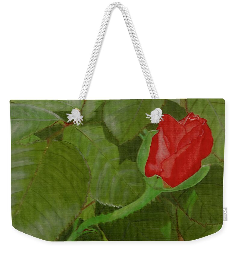 Rose Weekender Tote Bag featuring the painting Arboretum Rose by Donna Manaraze