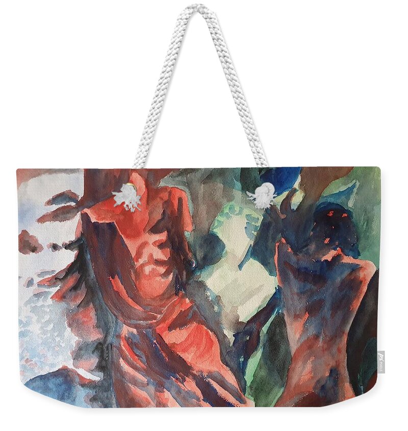 Sculpture Weekender Tote Bag featuring the painting Archaic Greek Mystery by Enrico Garff