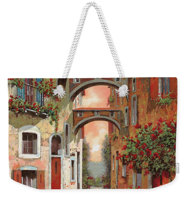 Arches Weekender Tote Bag featuring the painting Archetti In Rosso by Guido Borelli