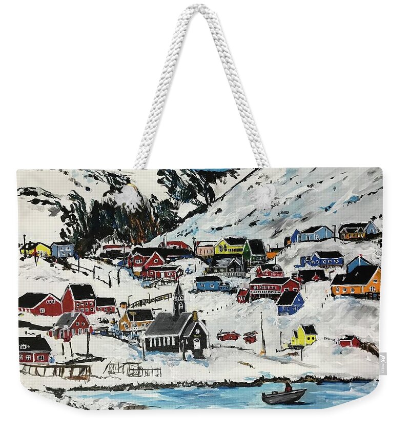 Snow Weekender Tote Bag featuring the painting Arctic Village by Eileen Backman