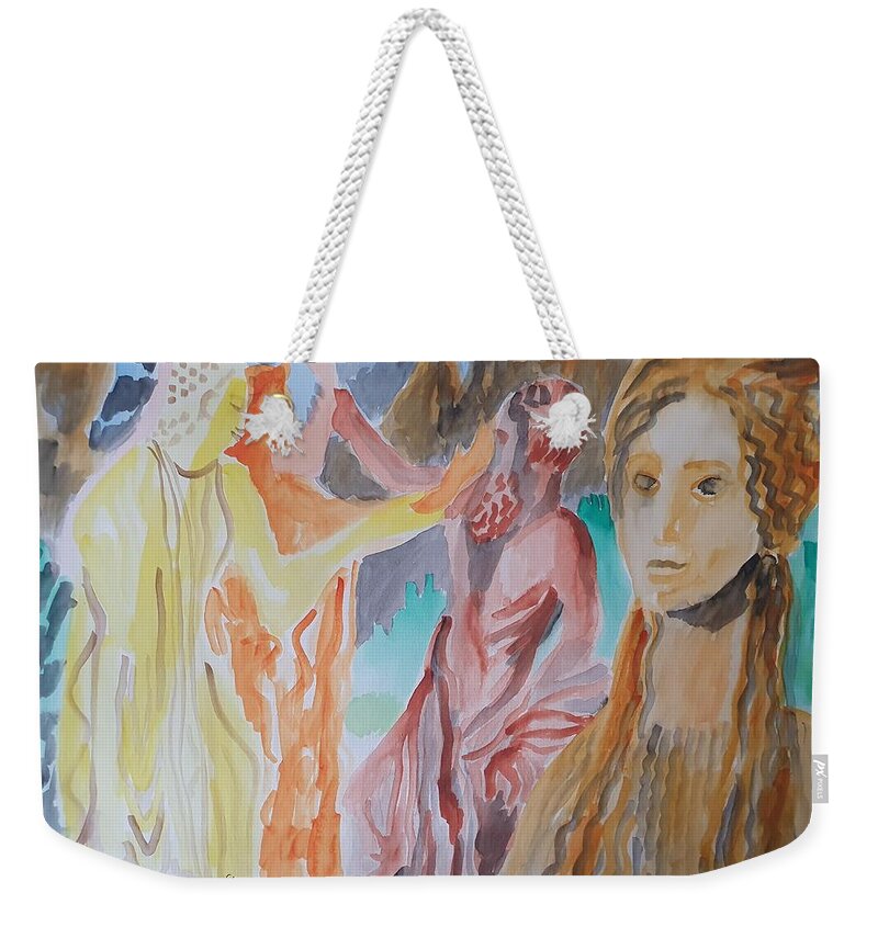 Sculpture Weekender Tote Bag featuring the painting Archcaic Hellenistic Beauty by Enrico Garff