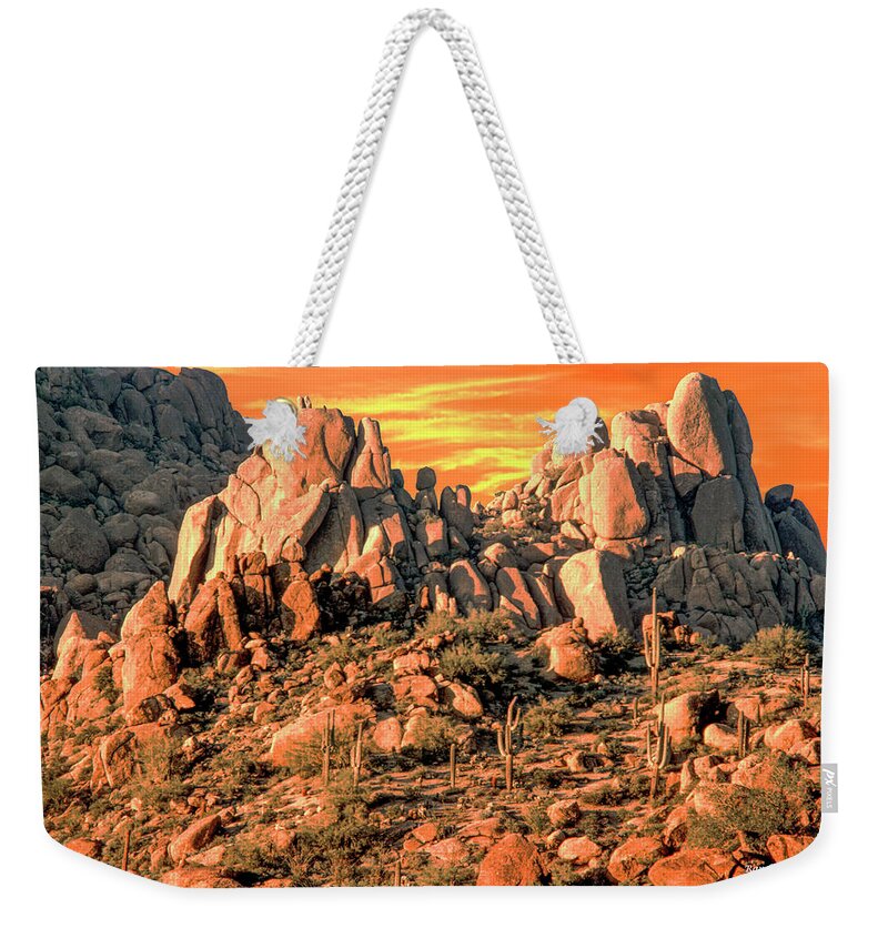 Usa Weekender Tote Bag featuring the photograph Arizona Boulders by Randy Bradley