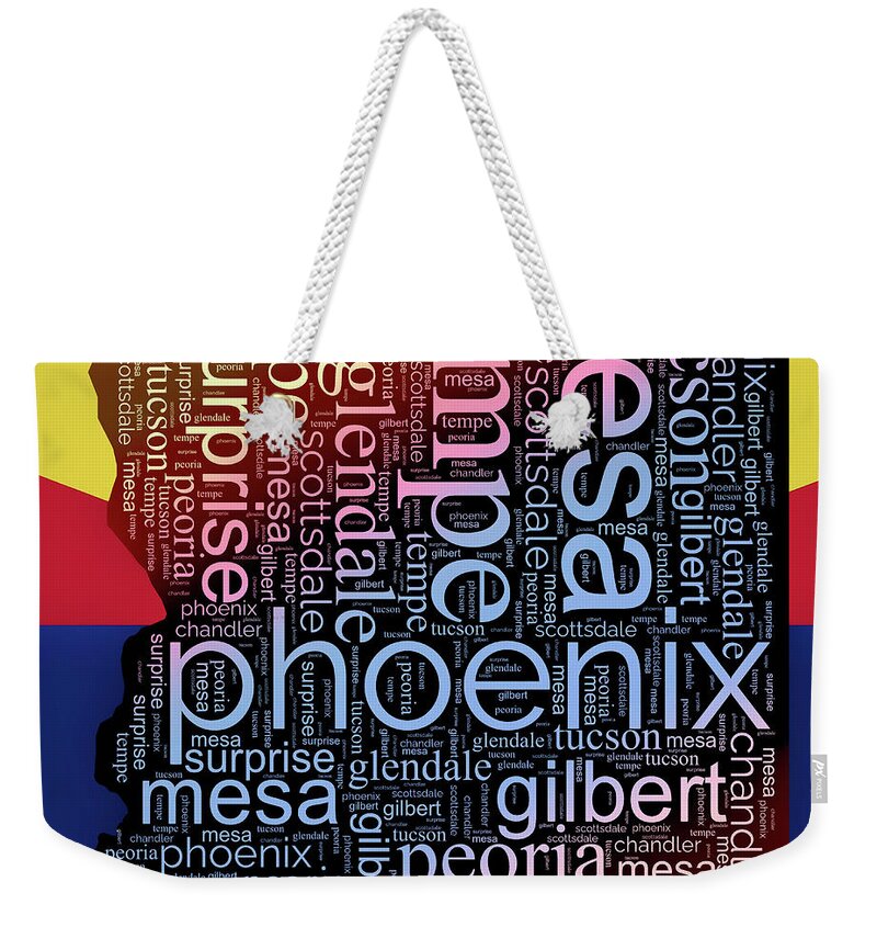 Arizona Typography Map On State Flag Weekender Tote Bag featuring the digital art Arizona Typography Map On State Flag by Dan Sproul