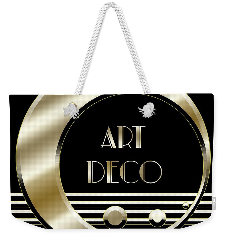 Artdeco Logo Gold Weekender Tote Bag featuring the digital art Art Deco Logo - Black and Gold by Chuck Staley