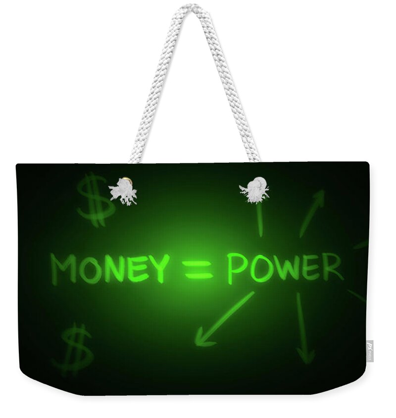 Green Weekender Tote Bag featuring the digital art Art - Money Equals Power by Matthias Zegveld
