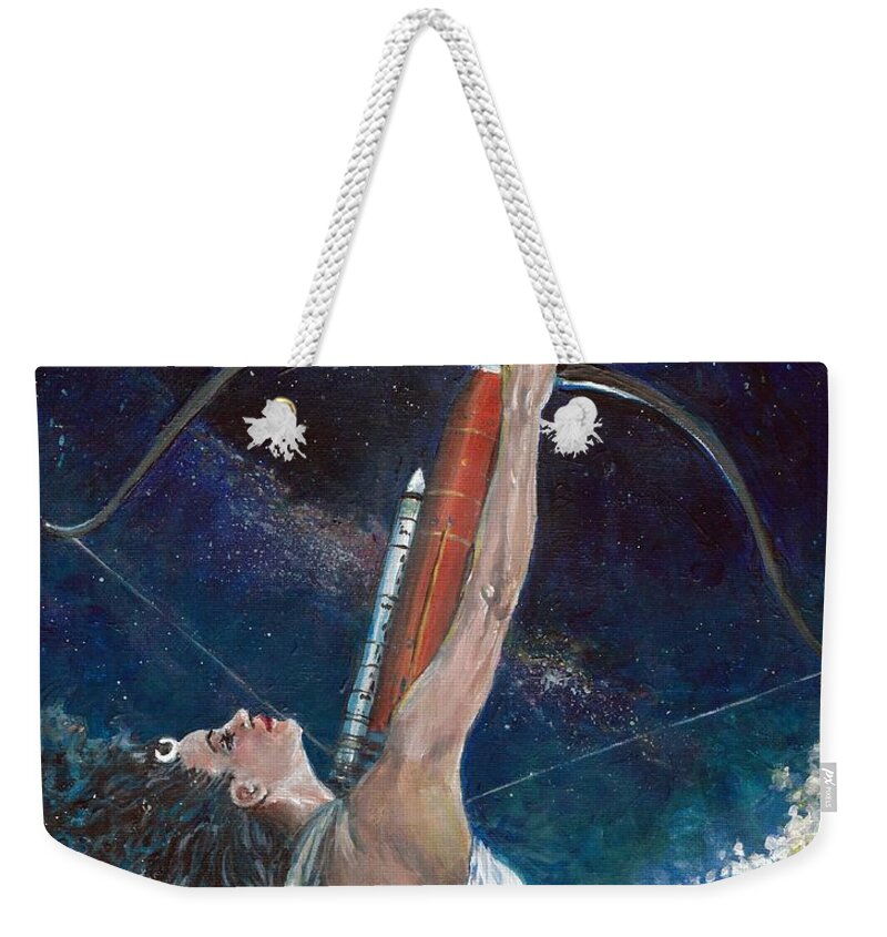 Artemis Weekender Tote Bag featuring the painting Artemis small study by Merana Cadorette