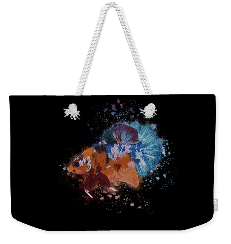 Artistic Weekender Tote Bag featuring the digital art Artistic Orange Multicolor Betta Fish by Sambel Pedes
