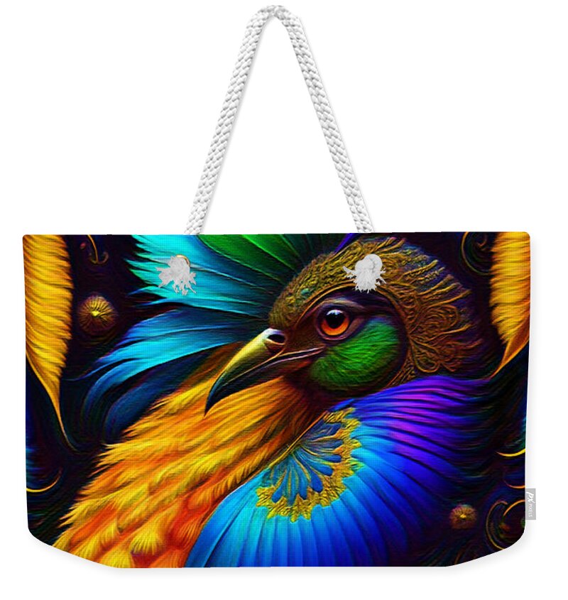 Rainbow Weekender Tote Bag featuring the mixed media Artistic Peacock V2 by Marty's Royal Art
