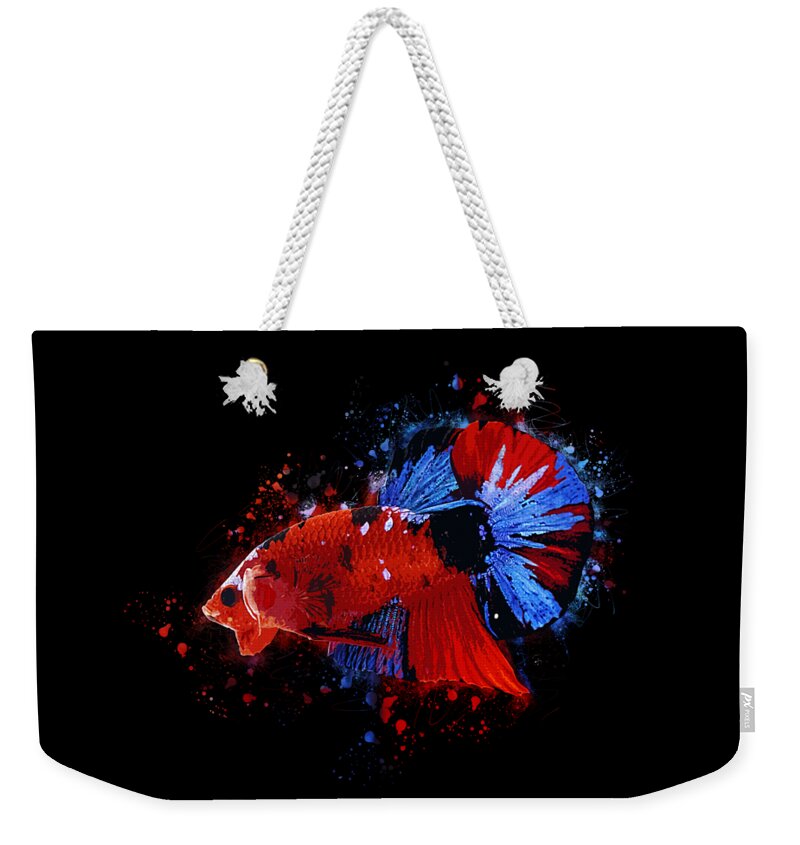 Artistic Weekender Tote Bag featuring the digital art Artistic Red Koi Betta Fish by Sambel Pedes