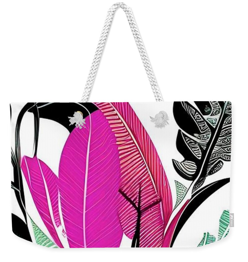 Botanical Weekender Tote Bag featuring the digital art Artsy Botanical - maroon turquoise ginger brown fucshia art and home decor by Bonnie Bruno