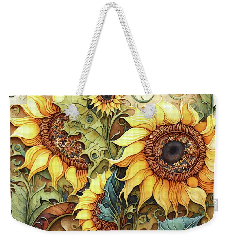 Sunflowers Weekender Tote Bag featuring the painting Artsy Fartsy Sunflowers by Tina LeCour