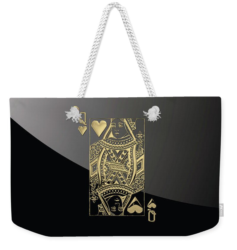 'gamble' Collection By Serge Averbukh Weekender Tote Bag featuring the digital art Queen of Hearts in Gold on Black by Serge Averbukh