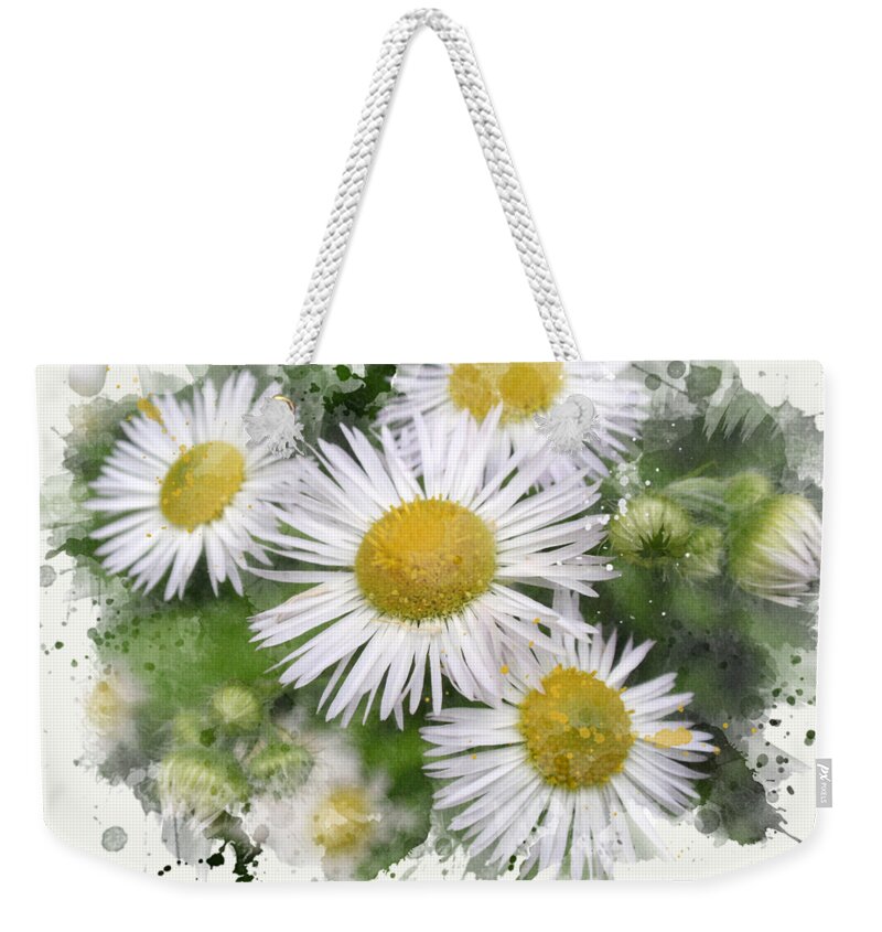 Daisy Weekender Tote Bag featuring the mixed media Daisy Watercolor Flowers by Christina Rollo