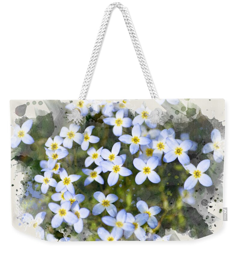 Blue Flowers Weekender Tote Bag featuring the mixed media Bluet Flowers Watercolor Art by Christina Rollo