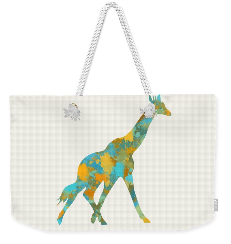 Giraffe Weekender Tote Bag featuring the mixed media Giraffe Watercolor Art by Christina Rollo
