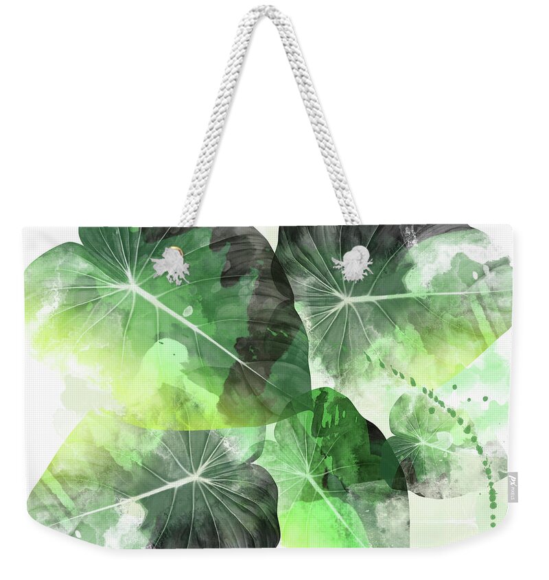 Tropical Leaves.nature Design Weekender Tote Bag featuring the painting Green Tropical by Mark Ashkenazi