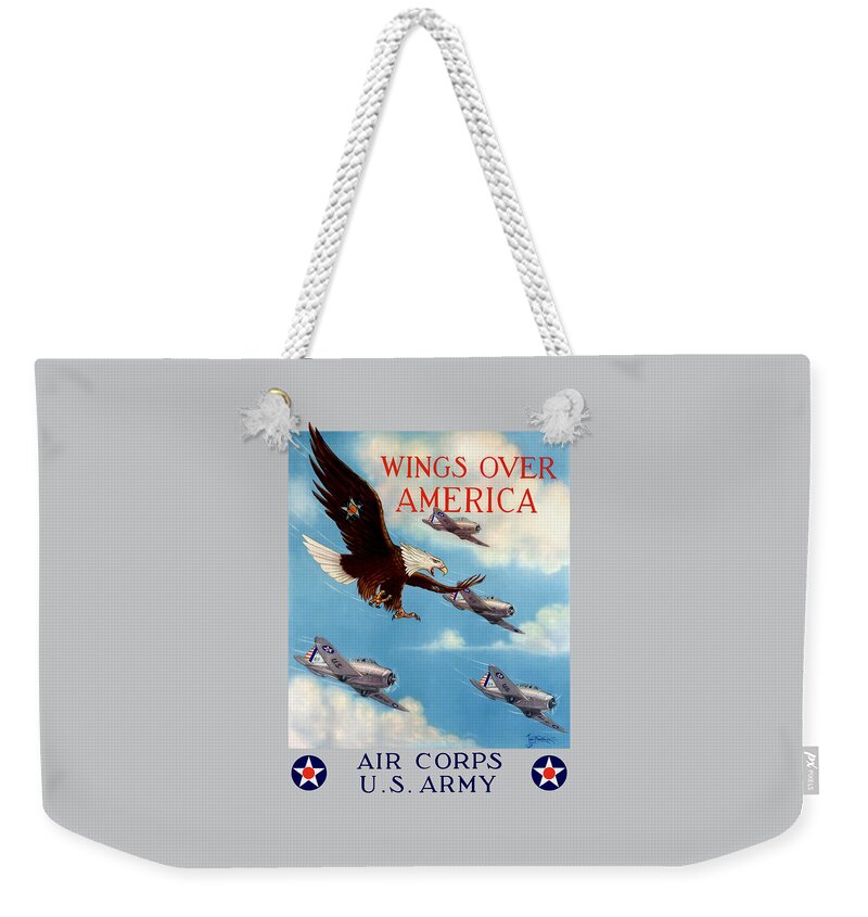 Eagle Weekender Tote Bag featuring the painting Wings Over America - Air Corps U.S. Army by War Is Hell Store