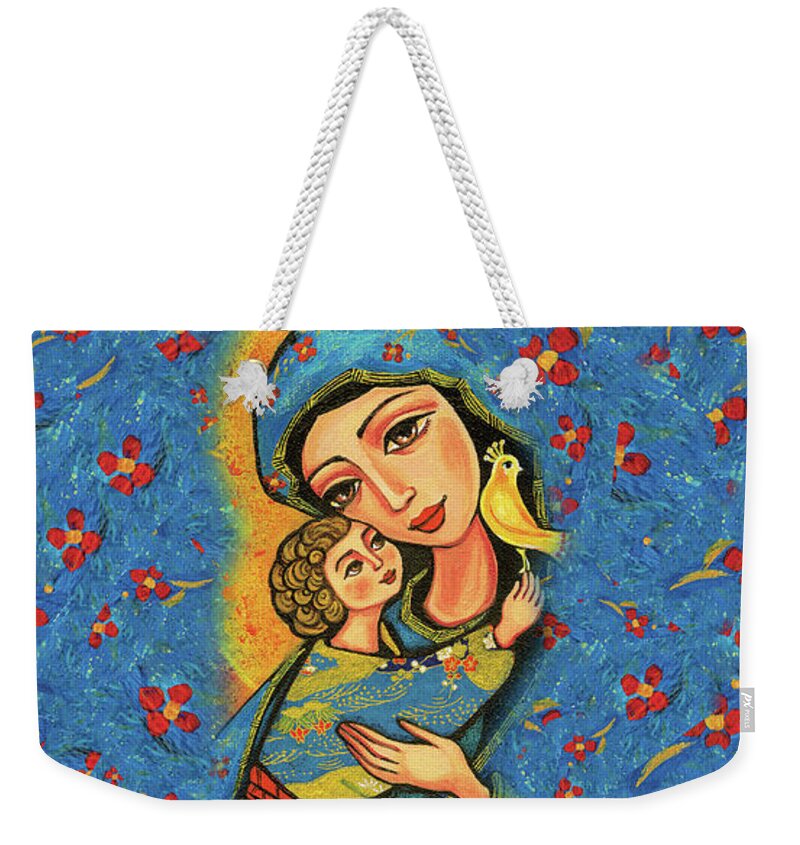 Mother And Child Weekender Tote Bag featuring the painting Mother Temple by Eva Campbell