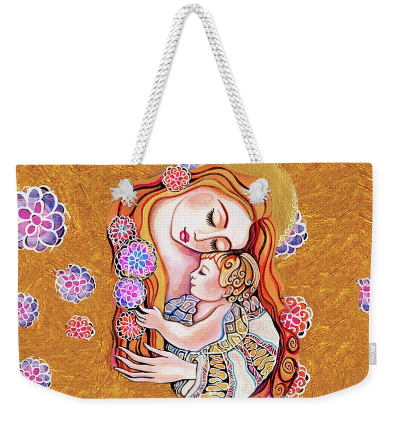 Mother And Child Weekender Tote Bag featuring the painting Little Angel Sleeping v1 by Eva Campbell