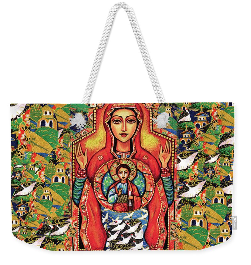 Mother And Child Weekender Tote Bag featuring the painting Our Lady of the Sign by Eva Campbell